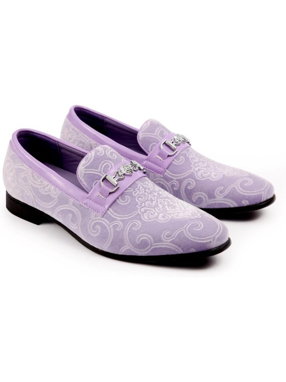 Jionrini Men's Lavender Velvet Loafers Gold Buckle Penny Slip On Classical Shoes